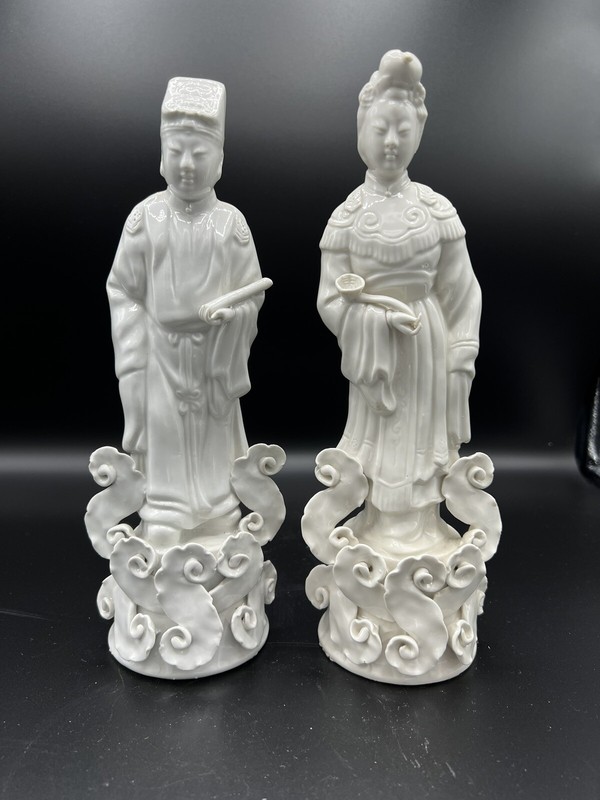 Pair Of Chinese White Glazed Porcelain Statues