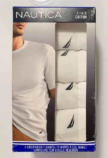 NAUTICA Men s 4 Pack WHITE Tagless Super Soft Cotton CREW Neck T Shirt Medium