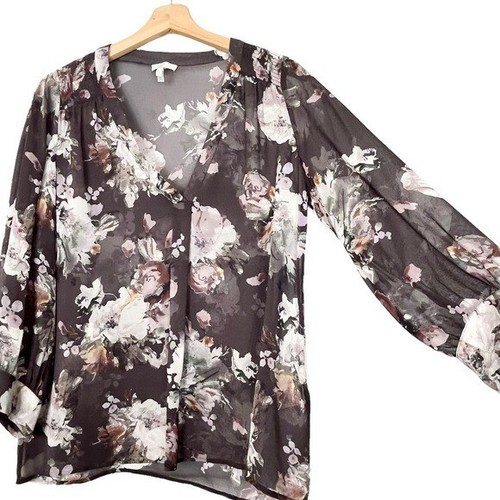 Joie Adeline Top Womens Silk Floral V-Neck Long Sleeve Blouse Gray Size Small - Picture 6 of 8