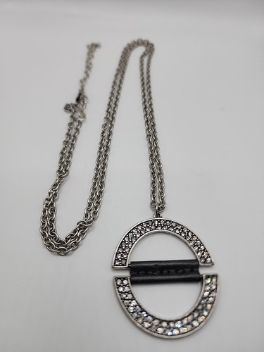 Ciondolo vintage Premier Designs 36" + 2" tono argento strass tondi anni 90 - Foto 6 di 18