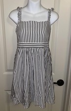 MADEWELL White and Grey Striped Apron/Smock Styled Frilly Pinafore Dress ~Size 6
