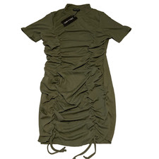 I Saw It First Ruched Bodycon Dress Womens Size 12 Green Stretch Short Sleeve