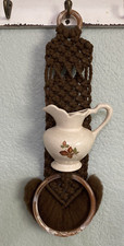 Vintage Wall Decor Towel Holder 70s Vintage Macrame Farmhouse Cottage Teapot