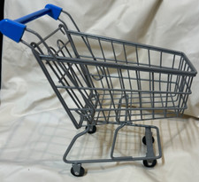 Toy Doll Size Mini Shopping Cart, Gray Metal Grocery Doll Display