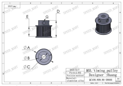 2 poleas de sincronización tipo MXL 25 dientes diámetro 7 mm para motor paso a paso + correa MXL de 2 m - Imagen 3 de 3