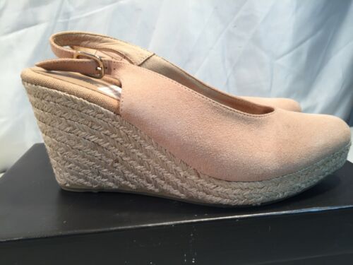 John Lewis Kiara Wedge Heel Slingback Sandals Neutral Suede UK 4 / EU 37