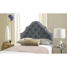 SAFAVIEH Arebelle Tufted Headboard Silver Nail Head | Grey | Twin |
