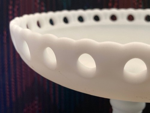 Open Edge Imperial Glass 7" COMPOTE WHITE SATIN GLASS DATE 3-8-1956 Vintage - Picture 4 of 11