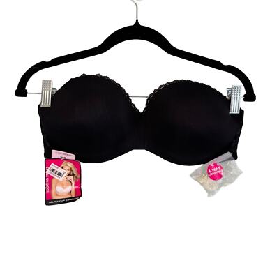 Lily of France Gel Touch Strapless Push Up Bra 4 Ways Size 36D Black 2111121 NWT