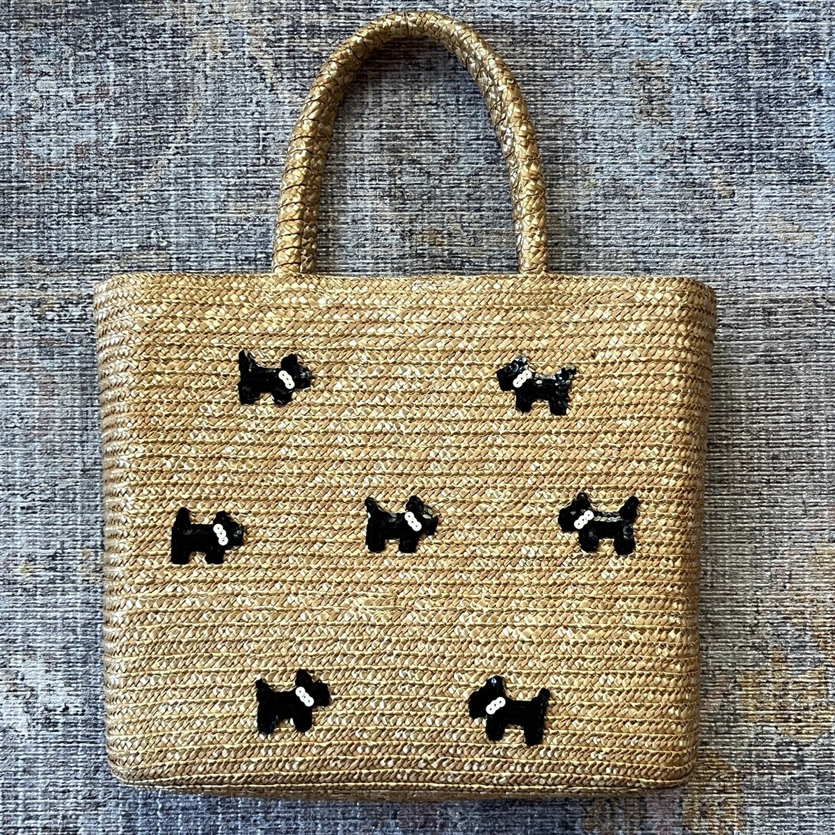 Cappelli Straworld Woven Sequins Straw Bag Purse Scottish Terriers Scottie  Dog