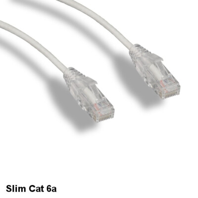 KNTK White 7' Slim Cat6a UTP Ethernet Cable 10Gbps 28AWG RJ45 Data Networking