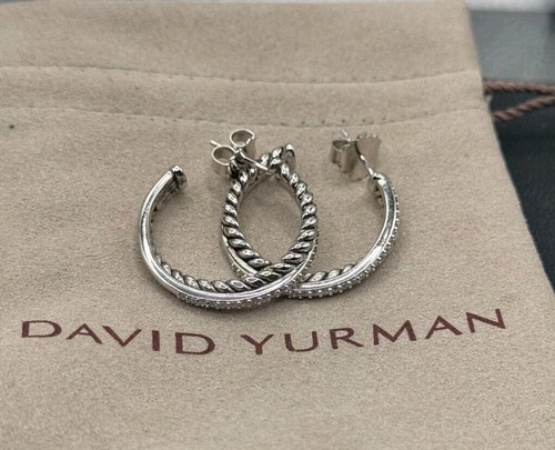 Pendientes de aro David Yurman plata esterlina MEDIANOS CRUZADOS pavé DIAMANTES - Imagen 5 de 7