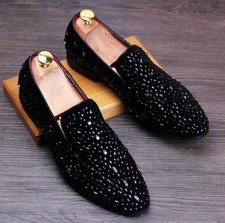 Glitter Evening Loafers Men's Bling Bling Rhinestones Dress Formal Wedding Shoes