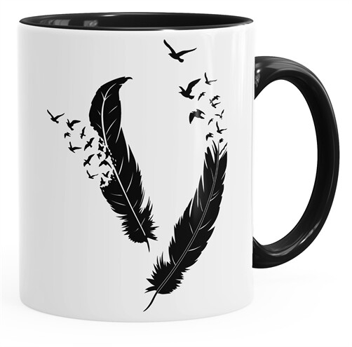 MoonWorks Keramiktasse Mit Farbigem Innen – Glänzend, Schwarz, Für Kaffee & Tee
