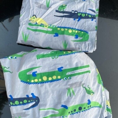 Pottery barn kids alligator Print All Over twin Size duvet & pillow case Bed Set