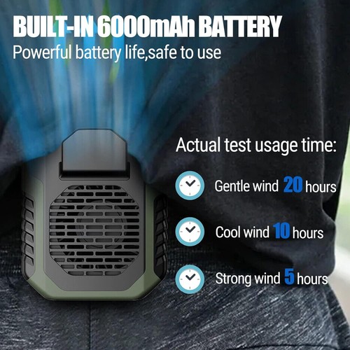 Portable Waist Fan Clip On 6000mAh Rechargeable Personal Cooling Neck Shirt Fan - Picture 3 of 13