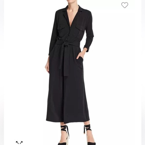 Joie Jachima Wide-Leg Jumpsuit Black Long Sleeve Button Front Size Large