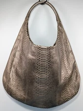 Devi Kroell HUGE Metallic Taupe Bronze Python Snakeskin Hobo Shoulder Tote Bag