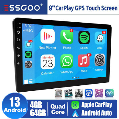 9'' Double 2 Din Car Stereo Radio Android 13 GPS Wifi Touch Screen CarPlay 4+64G