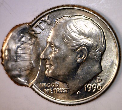 1990d ERROR DOUBLE STRUCK Roosevelt Dime CH AU + Coin RARE UNIFACE Ob 2nd Strike