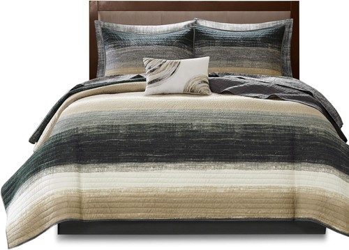 Essentials Saben King Bedding Set – 8-Pc Reversible Quilt & Sheet Set in Taupe - Picture 10 of 10