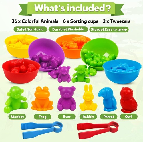 Rainbow Counting Animal Matching Game with Sorting Bowls - STEM Learning Set - Picture 5 of 9