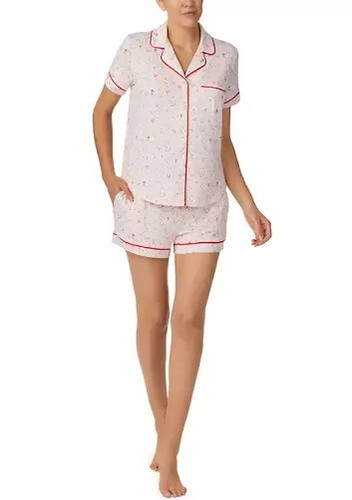 Neu mit Etikett Kate Spade New York rosa/weiß DOVES IN LOVE Strick SHORTS SHORTY Pyjama Set L - Bild 2 von 8