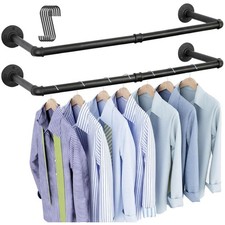 Industrial Pipe Clothes Rack Wall Mounted Set of 2