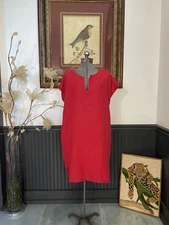Monoprix Femme Paris Linen Cherry Red Dress Pockets Lagenlook -Sz 40 /US 10💚🎀