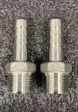 2 Pcs. 1/2" Barbed 13mm 1/2" NPT Male 304 Stainless Steel Barb Hose Fitting
