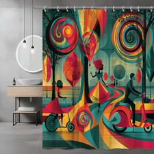 Abstract Art Shower Curtain with Colorful Swirls and Figures