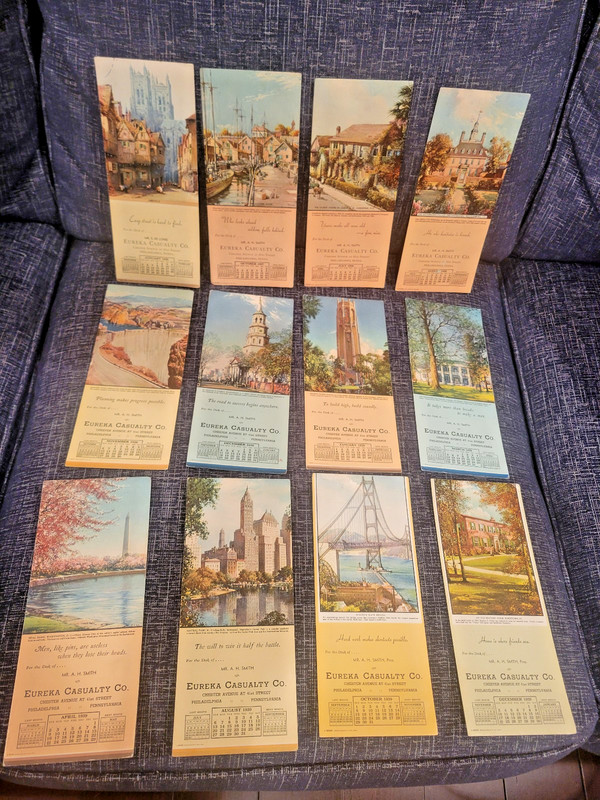 Advertising Calendar Ink Blotters, Eureka Casualty Co, Philadelphia, 1930s