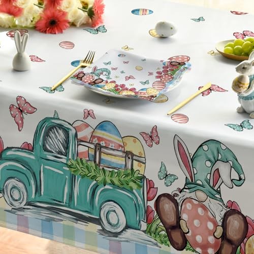Easter Tablecloth 60×60 Inch, Truck Gnome Easter Eggs 60" x 60" (Square) White - Picture 6 of 7