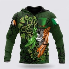 Irish St Patricks Celtic Cross And Ireland Flag Hoodie  Man&Women S-5Xl