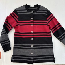 Alfred Dunner Black Red Gray Striped Button Cardigan Sz Small Made In USA