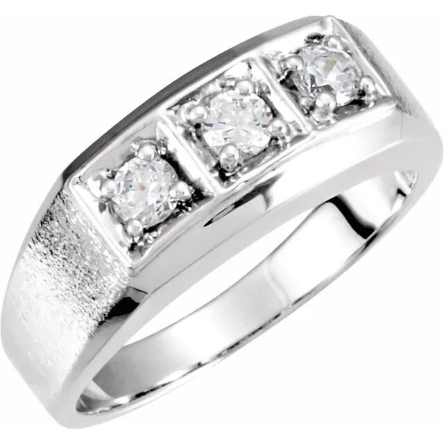 Men's Sterling Silver Three-Stone Ring Mounting, 4.4mm Prong image 3