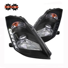 For 03-05 Nissan 350z LED DRL Projector Clear Lens Black Housing Headlights