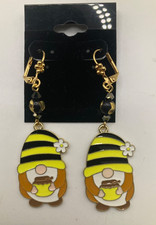 NWOT GP Multicolor Enamel Spring Gnome Flower Leverback Dangle Earrings, 1 Pair
