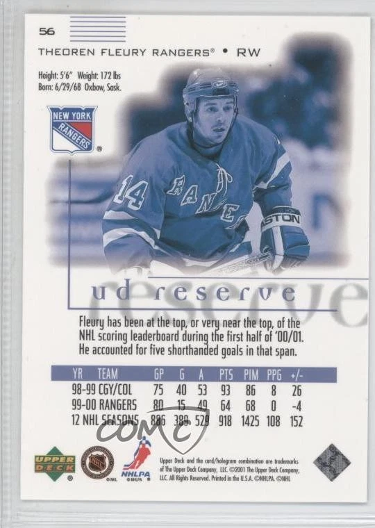 2000-01 Upper Deck Reserve Theoren Fleury #56 - Image 2 of 2