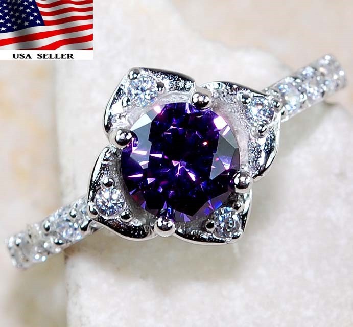 1CT Amethyst 925 Solid Genuine Sterling Silver Ring Jewelry Sz 8 NF1-7