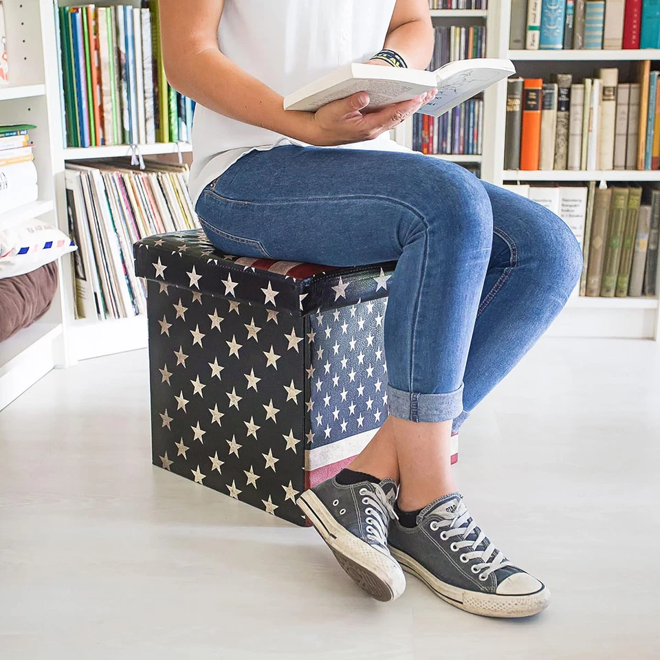 Klapphocker 38 cm Stabil Fußhocker Sitzwürfel mit Stauraum Kunstleder - Bild 2 von 4