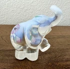 Fenton Opalescent Art Glass Elephant Hand Painted Flowers Figurine Trunk Up