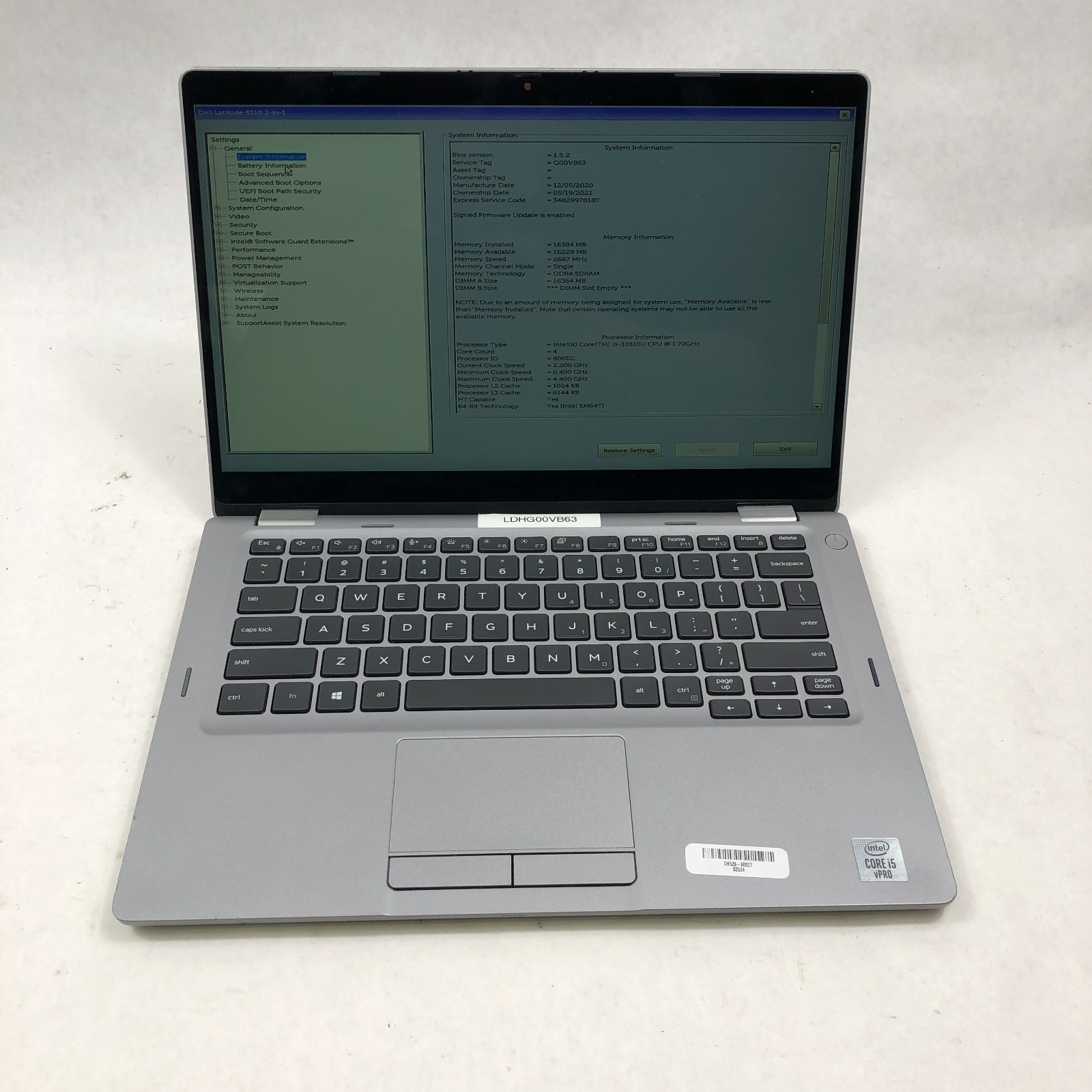 Dell Latitude 5310 2-in-1 Laptop Core i5-10310U 1.7GHz 16GB NO SSD No OS