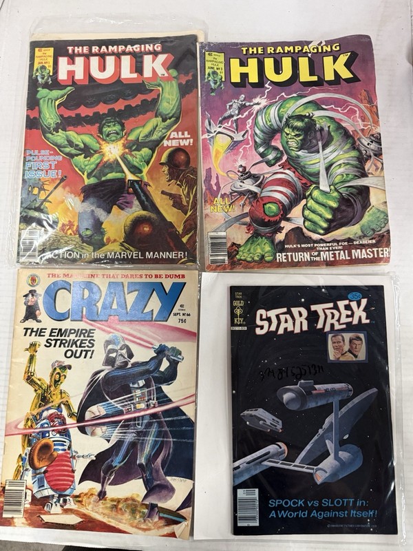 Vintage Comic Magazine Lot - Star Trek 55 Gold Key, Rampaging Hulk 1 3, Crazy 66