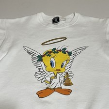 Vtg Warner Bros Sweatshirt Women  s Medium Tweety Bird Angle White 90s