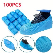 100PCS Disposable Waterproof Shoe Covers, Non-Slip PE Foot Covers for Indoor Use