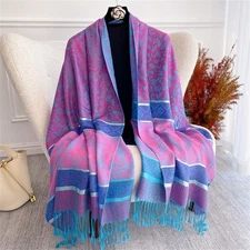 Pink Blue Paisley Leopard Pashmina Scarf 28 x 67 Inches Shawl Wrap