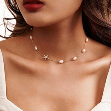 Sterling Silver Freshwater Pearl Starfish Necklace - Beach Fashion Jewelry for