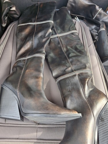 Womens Size 6 Thigh High Boots Dark Brown And Bronze - Picture 2 of 5
