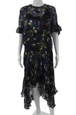 Preen By Thornton Bregazzi Women Trapeze Silk Floral Dress Blue Size L